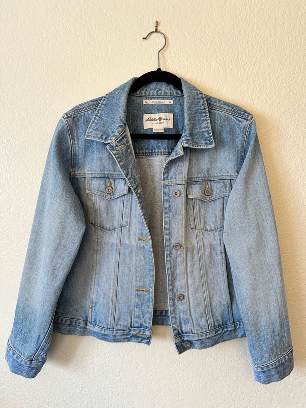 Eddie Bauer Light Wash Denim Jacket with Pockets 100% Cotton